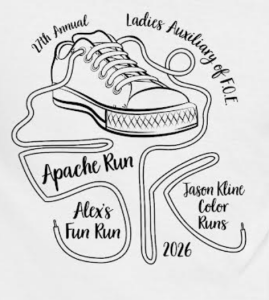 27th Annual Ladies Auxiliary of F.O.E. Apache Run 5K, Alex's One Mile/Half Mile Fun Run, & Jason Kline Memorial Color Runs (.60/1.2 mile)