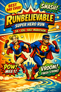 SuperHero - Runbelievable - 5K. 10K. Half Marathon by Califlow Runs