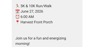 10k and 5k Run/Walk Harvest 27th June 2026 (Run Only on sidewalks)